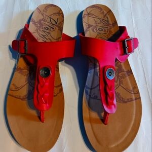 Blowfish  Malibu Braided T-strap Thong Sandals Women's 9.5, Red Faux Leather